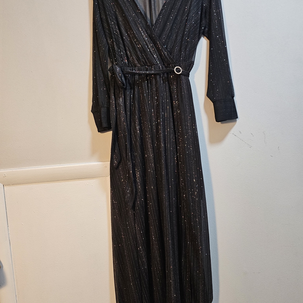 Enfocus Studio Black Long Sleeve Dress with Shimmer